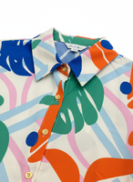 Robe chemise longue à manches longues en satin respirant à imprimé tropical de feuilles de monstera pour femmes, robe tunique décontractée régulière pour l'été