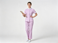 Ensemble d'uniformes infirmiers pour femmes en coton et polyester tissé, col mandarin rose, taille cintrée, pour hôpital et clinique