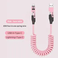 Câble de données à ressort TPE Type-C 65W monté sur voiture Câble de charge super rapide rétractable pratique quatre en un pour Huawei