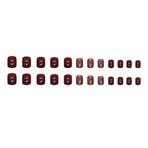 Offre Spéciale – 24 faux ongles papillon style français en ABS, à presser, couvrance totale, avec colle, formes amande/carrée/ronde, longs, couleur rouge bordeaux - Product Image 5
