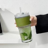 SUNPRO Grande tasse à eau en verre sodocalcique de couleur unie, grande capacité, anti-fuite, simple paroi, moderne et minimaliste, avec couvercle, pour thé aux fruits et café glacé