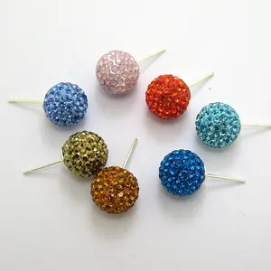 925 Sterling Silver Multicolor Rhinestones Crystal Disco Ball Stud Earrings