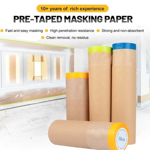UJANG Eco-Friendly Pre Taped Kraft <strong>Masking</strong> <strong>Paper</strong> for Automotive Painting Car Construction Surface Protection Kraft <strong>Paper</strong> Film - Product Image 2