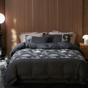 Set di Biancheria da Letto in Cotone 100% con Copripiumino Jacquard <span class=keywords><strong>Nero</strong></span> Tinto in Filo, Lenzuolo a Doppia Garza, Quattro Pezzi, Nuovo Stile ODM/OEM - Product Image 1