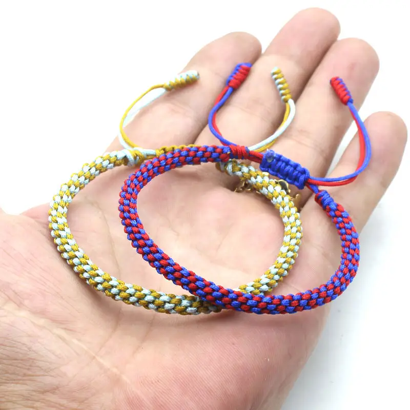 Cuerda multicolor tibetano budista hecho a mano nudos pulsera de cuerda de la suerte cuerda trenzada ajustable pulsera tejida a mano