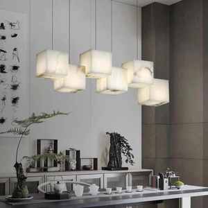 New Chinese <strong>Square</strong> Simple Chandelier White Marble Ceiling <strong>Light</strong> For Dining Room <strong>Pendant</strong> Long Tea House <strong>Light</strong> - Product Image 1