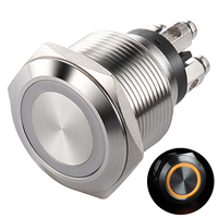 Interrupteur de moto 22 mm en métal, bouton-poussoir momentané étanche avec lumière LED industrielle, commande à 4 broches, tête plate