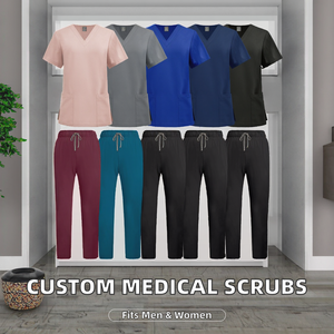 Ensemble de Blouse et Pantalon Médical à Col en V pour Infirmière et Médecin, Personnalisable avec Logo OEM, en Polyester/Spandex Tricoté – Vente en Gros Ziakot - Product Image 2