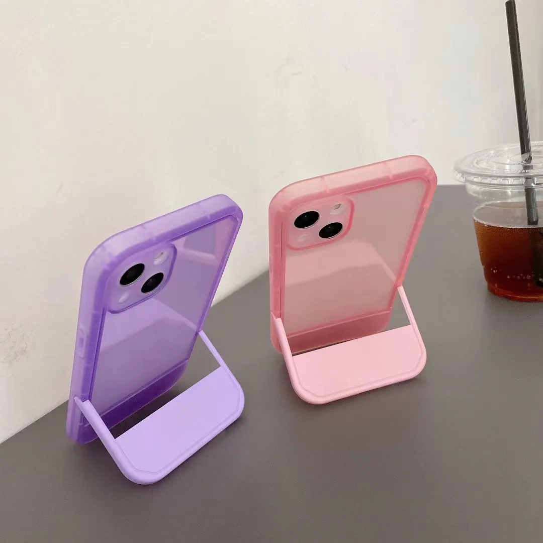 New Style Stand Holder Phone Case Cover Transparent Soft For Iphone 14 Phone Case With Invisible Stand
