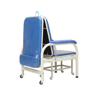 Silla de Acompañante para Hospital, Plegable, Inclinable, Multifuncional, Portátil, con Ruedas, Asiento de Espuma Azul - Product Image 1
