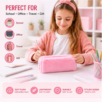 Étui à crayons portable en peluche douce et écologique, grande capacité, organiseur de papeterie, pochette à fermeture éclair, rangement mignon pour fournitures scolaires