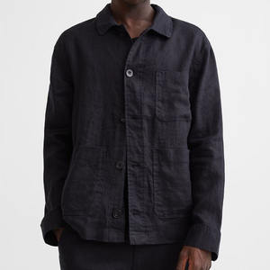 OEM Custom <span class=keywords><strong>camicia</strong></span> in <span class=keywords><strong>lino</strong></span> da <span class=keywords><strong>uomo</strong></span> di alta qualità tinta unita a maniche lunghe camicie polsini regolabili con bottone aperto tasca anteriore regolare - Product Image 5