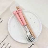 Ensemble de couverts en acier inoxydable trois pièces : baguettes, fourchette et cuillère – Design mignon pour adultes, étudiants et employés de bureau