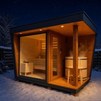 Sauna compact pour 1 à 6 personnes, utilisation en extérieur, sauna en bois, sauna à spectre complet avec éclairage LED, contrôle numérique de la température, cabine