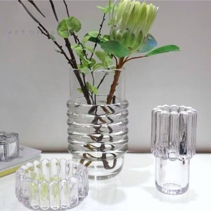 Ensemble de vases en verre transparent texturé moderne, motif côtelé, verrerie décorative de luxe pour la maison, table, hôtel, restaurant - Product Image 4