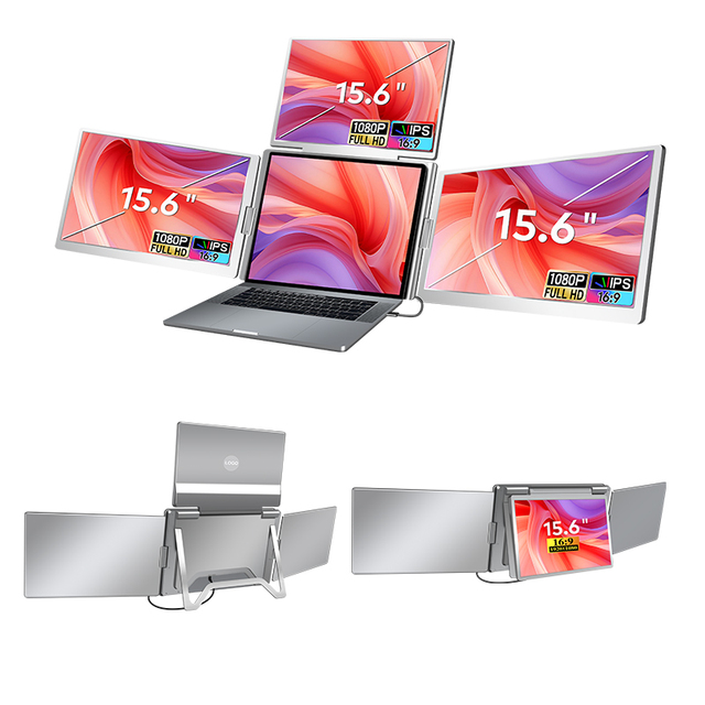 Factory Wholesale OEM Portable 15.6" FHD 1080P IPS Built-in Speaker Laptop Screen Extender Triple/Quad Monitor Type C Windows
