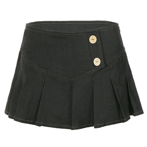 Minifalda Vintage Retro Plisada con Botones al Frente, Estilo Denim, Diseño en Línea A, Lavable, Tejido de Spandex/Poliéster para Mujer - Product Image 6