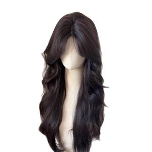 [No se Necesita <span class=keywords><strong>Redecilla</strong></span>] Peluca de Cabello Fino de Nuevo Estilo, con Raya en el Medio, Marrón Negro, Larga y Rizada, Hebras de Cabello Simuladas, Cobertura Completa - Product Image 5