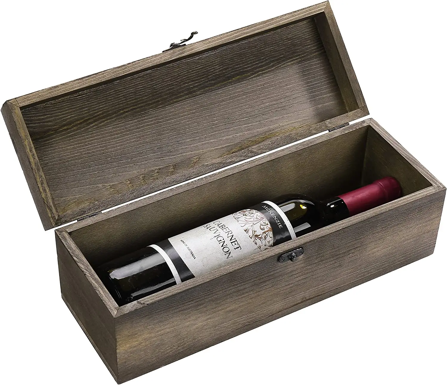 페인트 옻칠 우드 레드 와인 병 선물 상자 걸쇠 뚜껑과 칠판 라벨이있는 단일 나무 와인 병 케이스