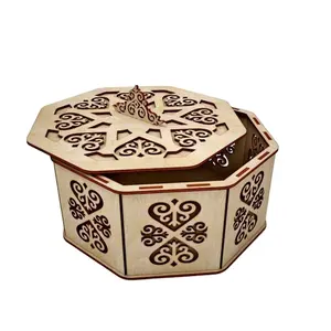 Modern Wooden Favor Box in Octagon Shape Laser Engraving Handcrafted Organizer Box For Jewelry Storage Craft Supplies