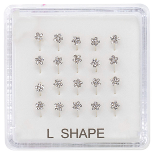 20 pezzi strass di fiori bianchi a forma di ll con borchie a forma di naso a sfera con osso a punta per narice Piercing al naso <span class=keywords><strong>gioielli</strong></span> in scatola all'ingrosso 22G - Product Image 1
