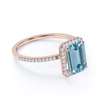 Bague de fiançailles et de mariage classique en argent sterling 925 avec aquamarine naturelle taille émeraude, cadeau d'anniversaire pour femme