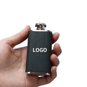 Mini flacons portables en acier inoxydable 6oz/7oz/8oz, forme gourde, avec enveloppe en cuir pour whisky, alcool, coffret cadeau - Product Image 1