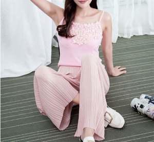 Pantalon large en polyester respirant à taille haute pour femme K1369, longueur cheville, élastique et uni - Product Image 6