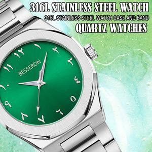 Reloj de pulsera de lujo para hombre, de acero inoxidable, con esfera de números arábigos, diseño de fábrica OEM, 5 ATM, cuarzo, con diseño de esfera árabe - Product Image 2