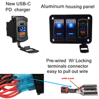 Panneau d'interrupteurs à bascule 2 voies 12/24V pour voiture, camping-car, camion, VTT, bateau, marine, avec voltmètre numérique LED et contrôle de circuit USB-C