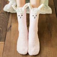 Chaussettes douces et moelleuses pour femmes et filles, chaussettes pantoufles 3D en forme d'animaux, chaussettes chaudes d'hiver, chaussettes en peluche confortables pour dormir