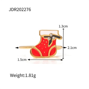 Bague de doigt réglable en émail plaqué or en acier inoxydable délicat pour Noël - Product Image 2