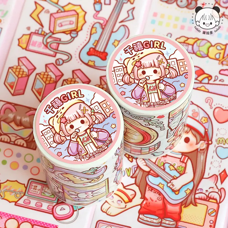 Telado Girl Hand-Drawn Cute Girl Heart Design Special Oil Hand Account Tape Whole Roll Decorative Stickers