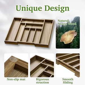 Bằng gỗ dao kéo khay Tổ Chức, đa-ngăn đồ dùng chủ cho ngăn kéo, nhà bếp Giải pháp lưu trữ - Product Image 5