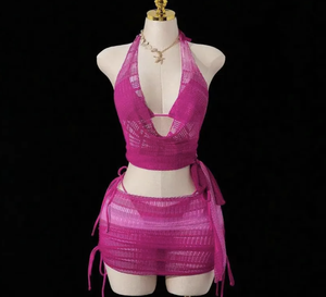 Conjunto de 4 piezas de bikini sexy sin tirantes con top halter, tanga y falda para mujer, ropa de playa para vacaciones de verano. - Product Image 1