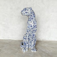Harz-Mosaik 3D Blaue Blumen-Leoparden-Skulptur für Eingangsbereich TV-Schrank Hochwertige Luxuriöse Guofeng Große Dekoration 0,8m Patch