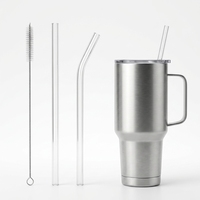 Paille en verre transparente de 30 cm, diamètre 8 mm, tube courbé, écologique, portable, pour gobelet de voiture 30OZ/40OZ, en acier inoxydable Lfgb