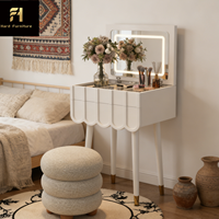 Table de maquillage pliante avec miroir LED, grande capacité de rangement, style minimaliste nordique, haute qualité, multi-compartiments, pour chambre à coucher