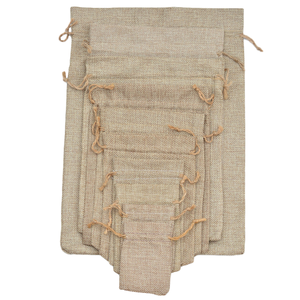 13 * 18厘米小拉袋带标志天然粗麻布黄麻麻布拉绳袋结婚礼物黄麻袋包装 - Product Image 1