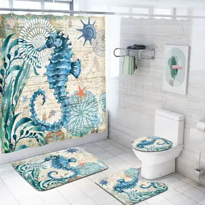 Cortina de chuveiro de banheiro completa de luxo com desenho personalizado moderno com ganchos e tapete personalizado
