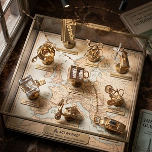 Recuerdo de Viaje |   Dijes de Latón Chapados en Oro de 18K para la Fabricación de Joyas |   Pasaporte, Molino de viento, Bicicleta, Taxi, Maleta, Colgante de taza de té - Product Image 3