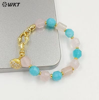 WT-B711 Bracelets tendance pour femmes en plaqué or avec perles de pierres précieuses naturelles et breloques en forme de petits poissons et coquillages, pour bijoux décoratifs quotidiens