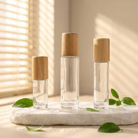 Botol Roll-On Kaca 30ml Stok Langsung Pabrik, Tutup Bambu, Tutup Aluminium Baja, Botol Minyak Esensial untuk Kosmetik dengan Cetakan Semprot