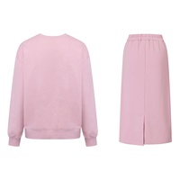Tenues décontractées pour femmes en coton 100% avec logo personnalisé, ensembles de 2 pièces, hauts roses unis, ensembles de sweat-shirts et jupes pour femmes, 2024