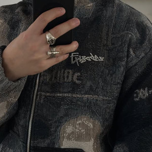 Felpa con Cappuccio Vintage in Denim Pesante con Zip Intera, Taglio Grezzo, Stampa Grafica Integrale e Stile Street - Product Image 6