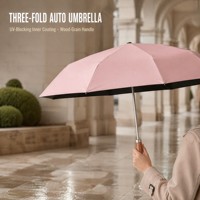 Parapluie pliant pour femmes, anti-UV, revêtement noir, ouverture et fermeture automatiques, trois plis, léger, logo personnalisé