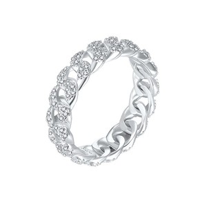 Anillo de cadena retorcida con moissanita pavé, plata de ley S925, bicolor, apilable, de moda, para mujer, regalo. - Product Image 2
