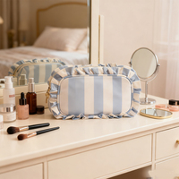 Sac de maquillage portable à rayures et volants, personnalisé, écologique, tendance, vente en gros, idéal pour l'extérieur