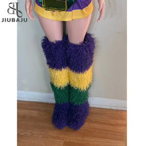 أحذية نسائية فوق الركبة من الفرو الصناعي المنغولي، أحذية طويلة من الفرو الصناعي، أحذية Y2k فاخرة من الفرو الناعم لمهرجان ماردي غرا - Product Image 2