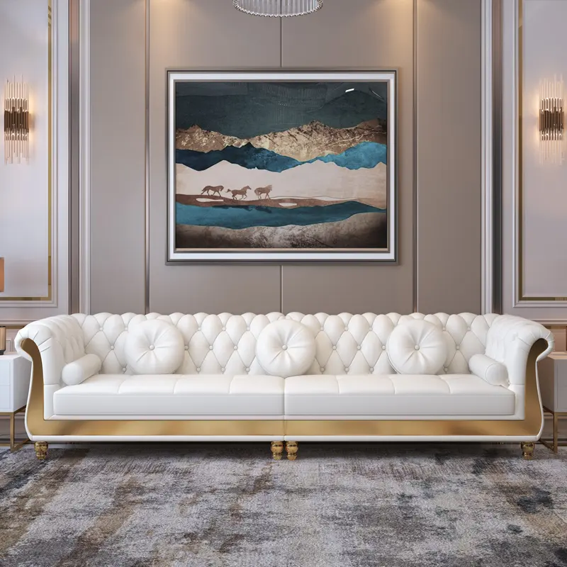 Mobiliário de luxo leve de couro moderno, sofá americano de sala de estar 123 conjunto de sofá de combinação